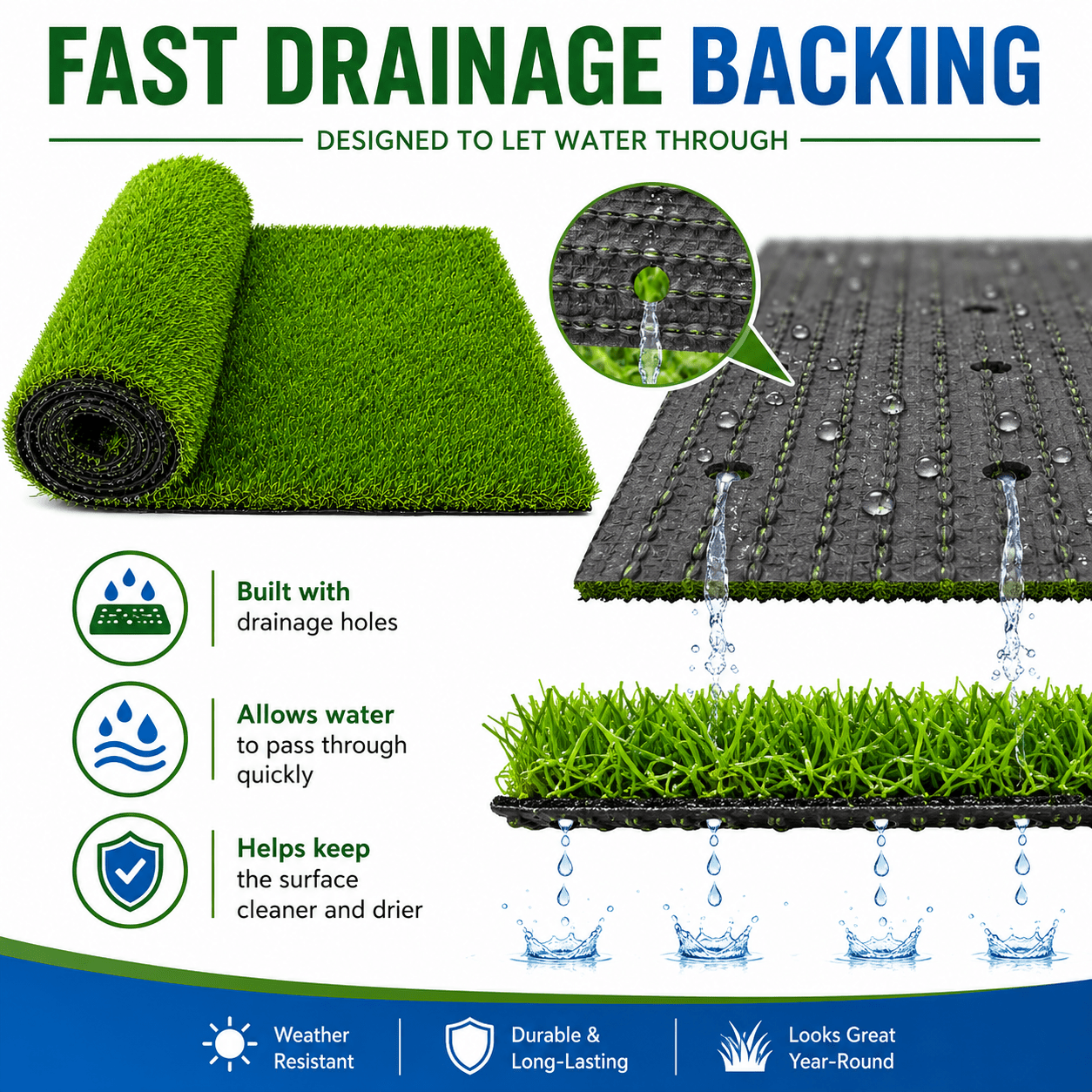 Artificial Grass roll 0.7in-Height 2colors 3ft-width