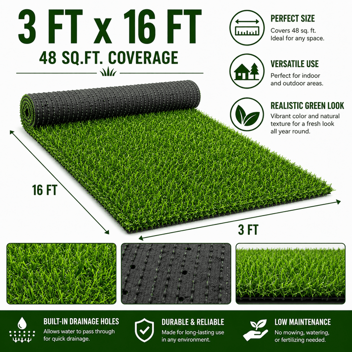 Artificial Grass roll 0.7in-Height 2colors 3ft-width