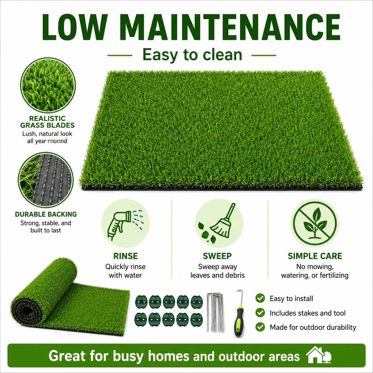 Artificial Grass roll 0.7in-Height 2colors 3ft-width