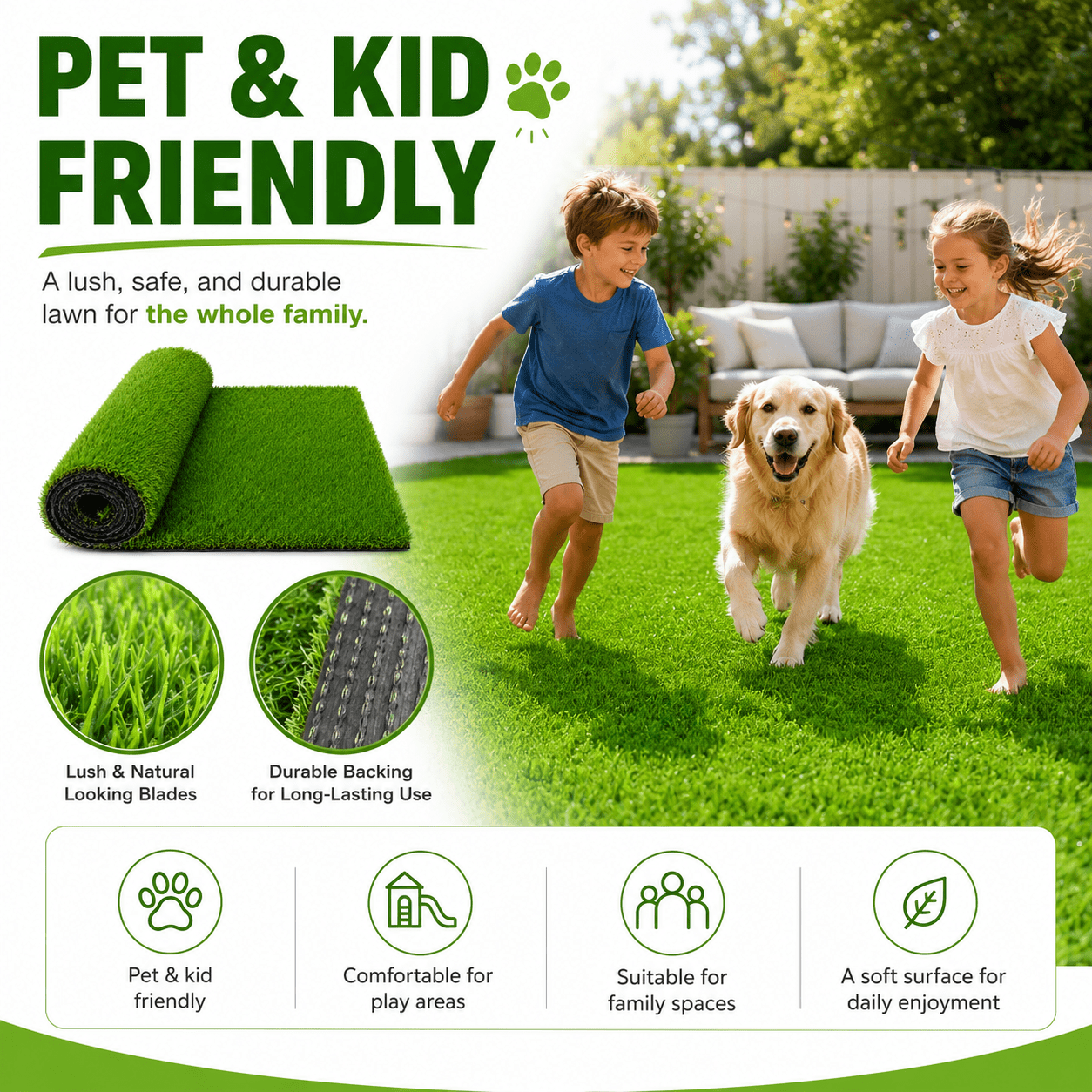 Artificial Grass roll 0.7in-Height 2colors 3ft-width