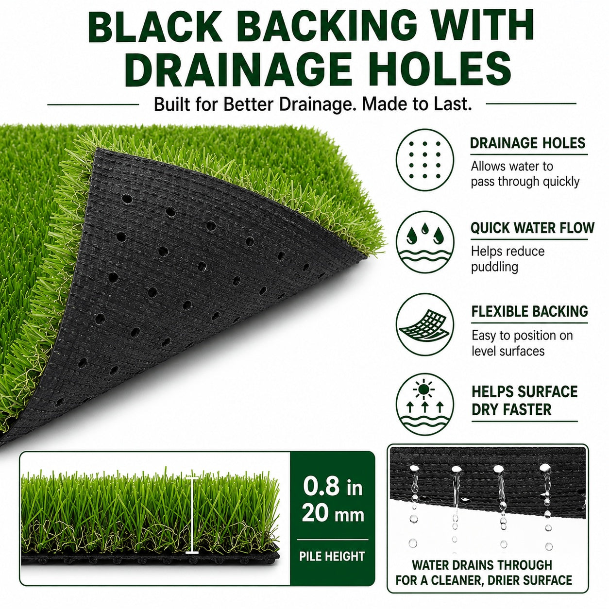 Artificial Grass  roll 0.7in-Height 2colors 5ft-width