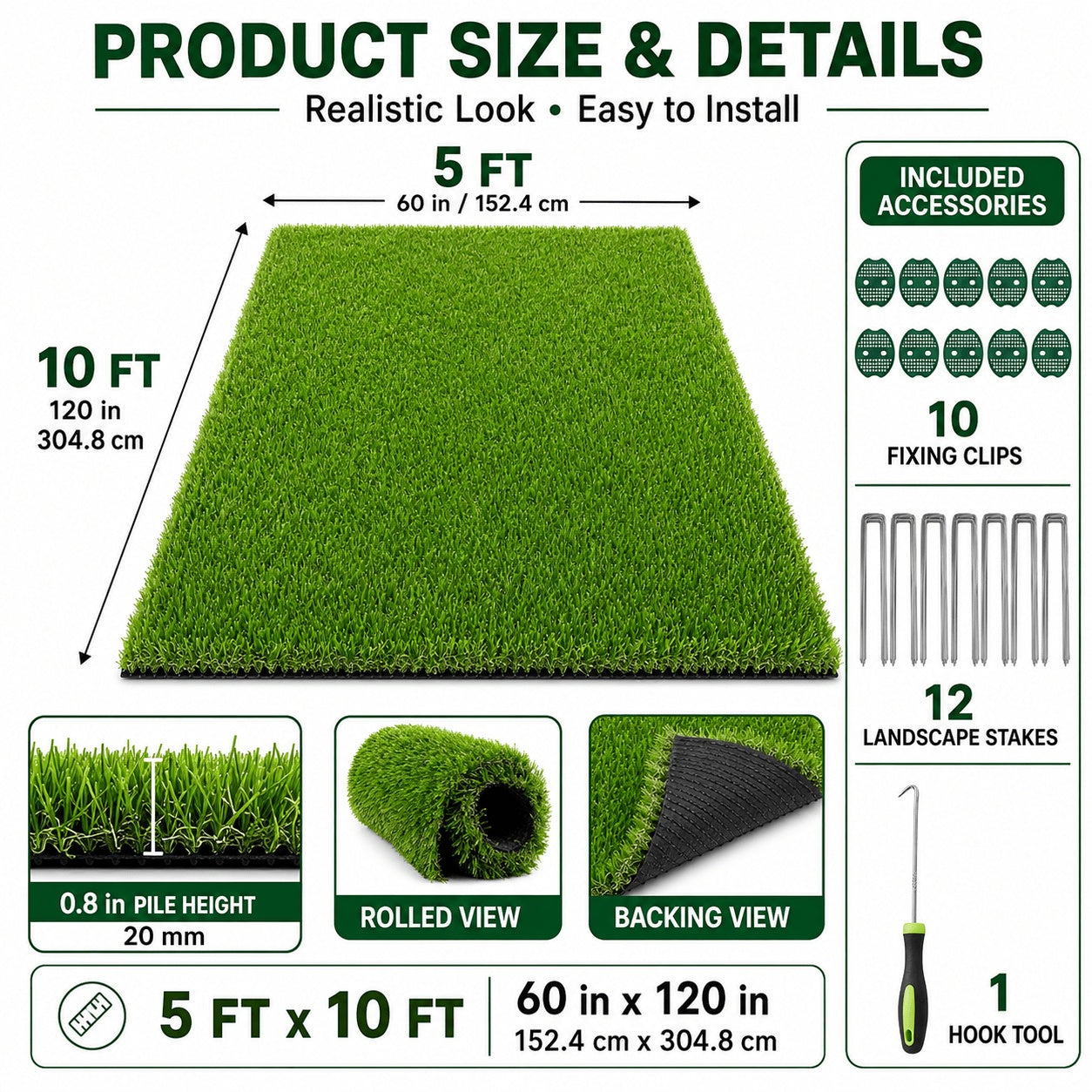 Artificial Grass  roll 0.7in-Height 2colors 5ft-width