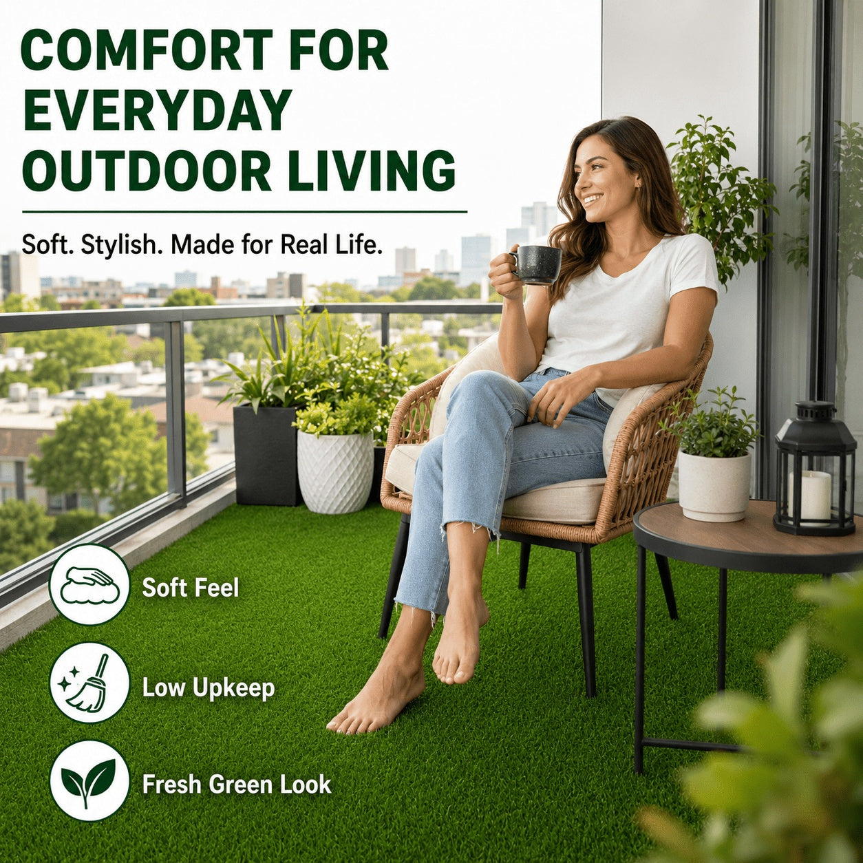 Artificial Grass  roll 0.7in-Height 2colors 5ft-width