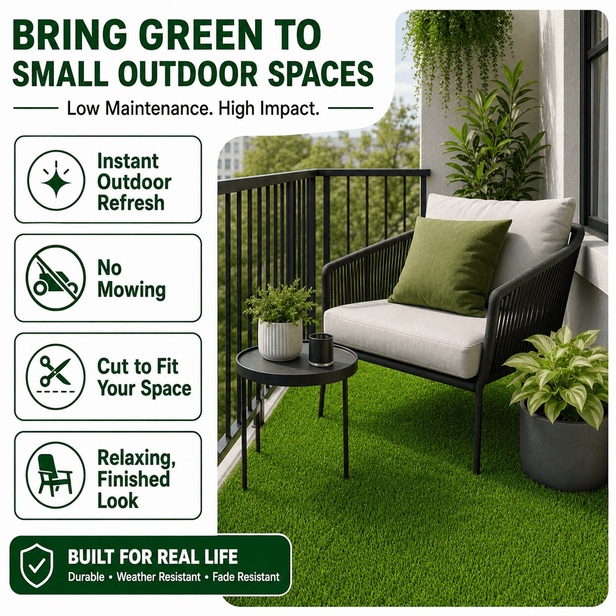 Artificial Grass  roll 0.7in-Height 2colors 5ft-width