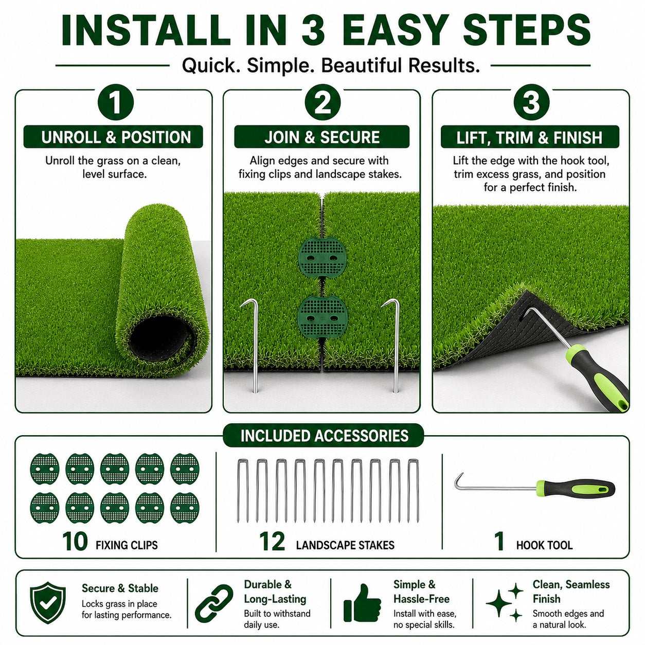 Artificial Grass  roll 0.7in-Height 2colors 5ft-width