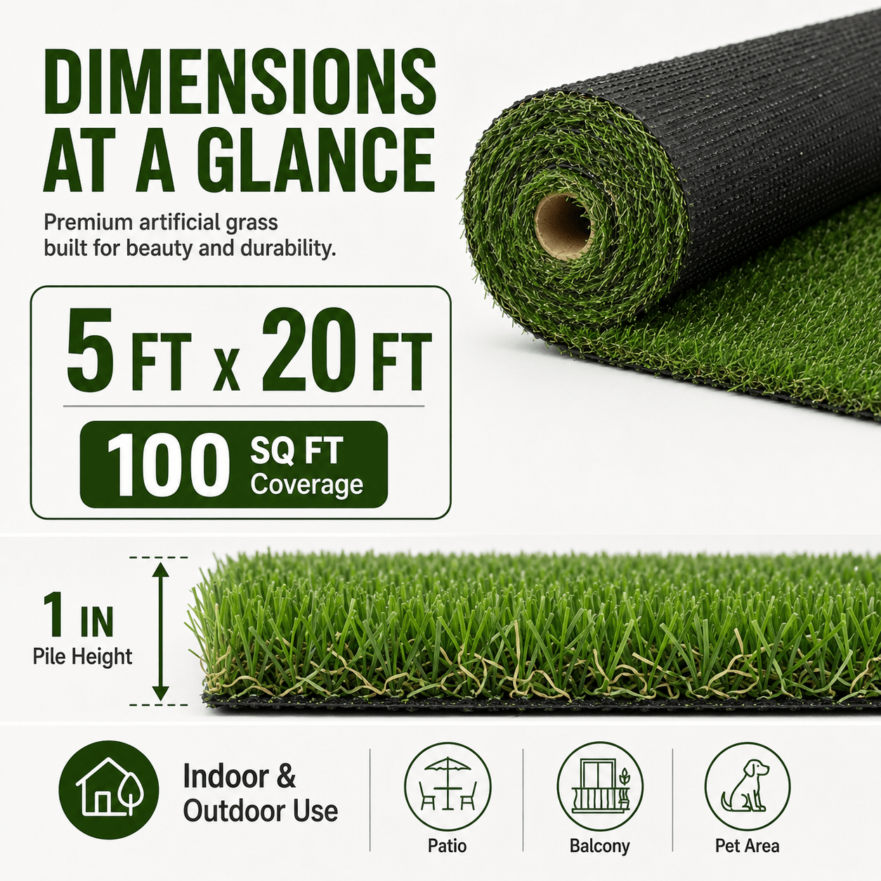 Artificial Grass  roll 0.7in-Height 2colors 5ft-width