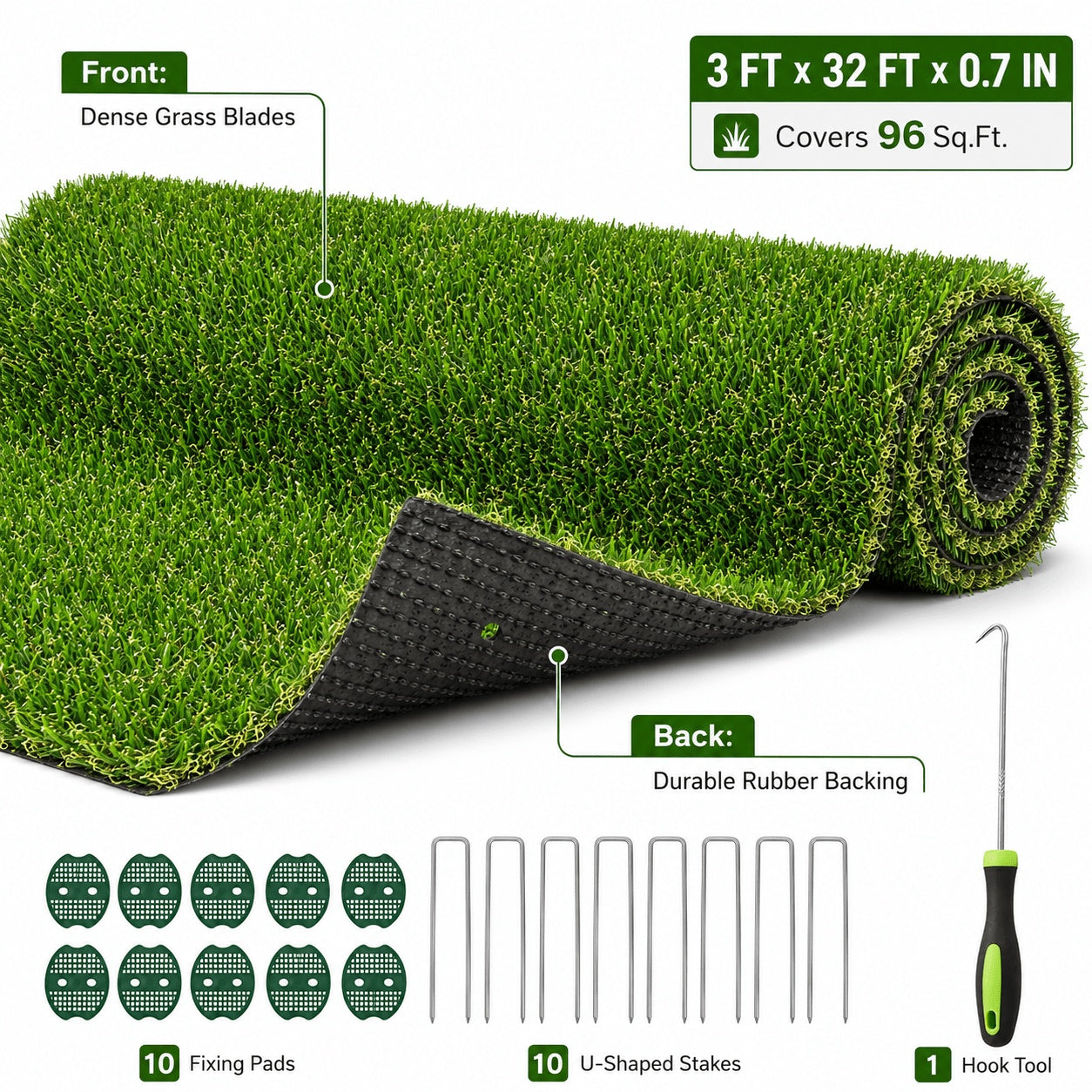 Artificial Grass roll 0.7in-Height 4colors 3ft-width