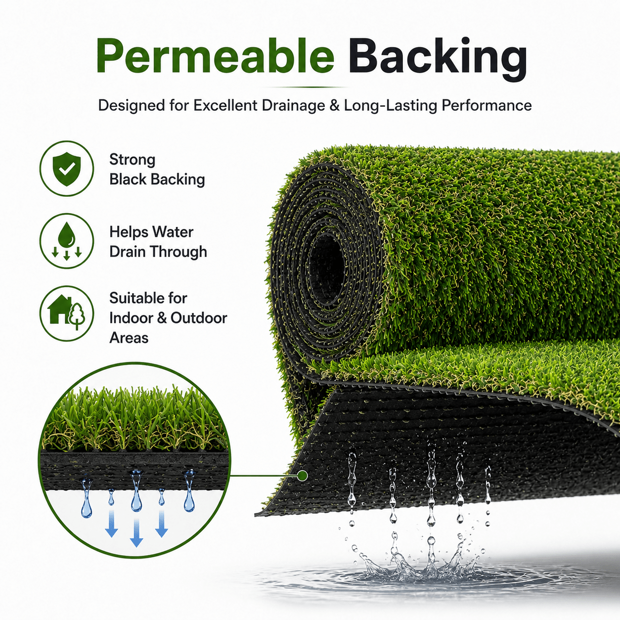 Artificial Grass roll 0.7in-Height 4colors 3ft-width