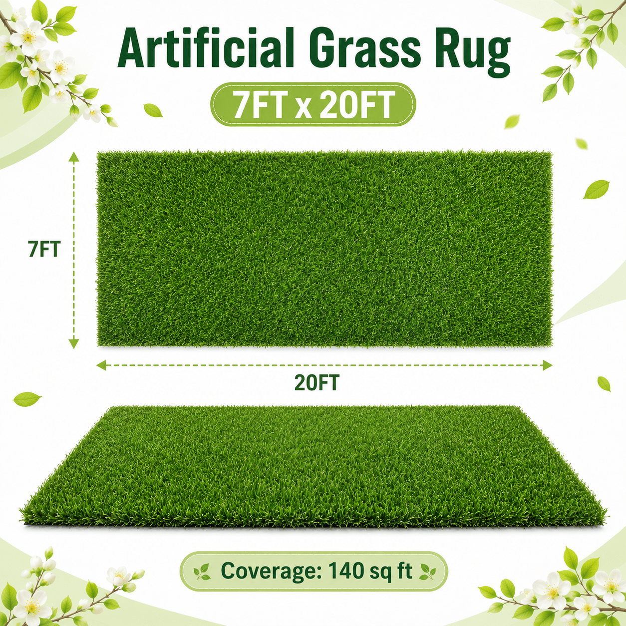 Artificial Grass roll 0.7in-Height 2colors 7ft-width