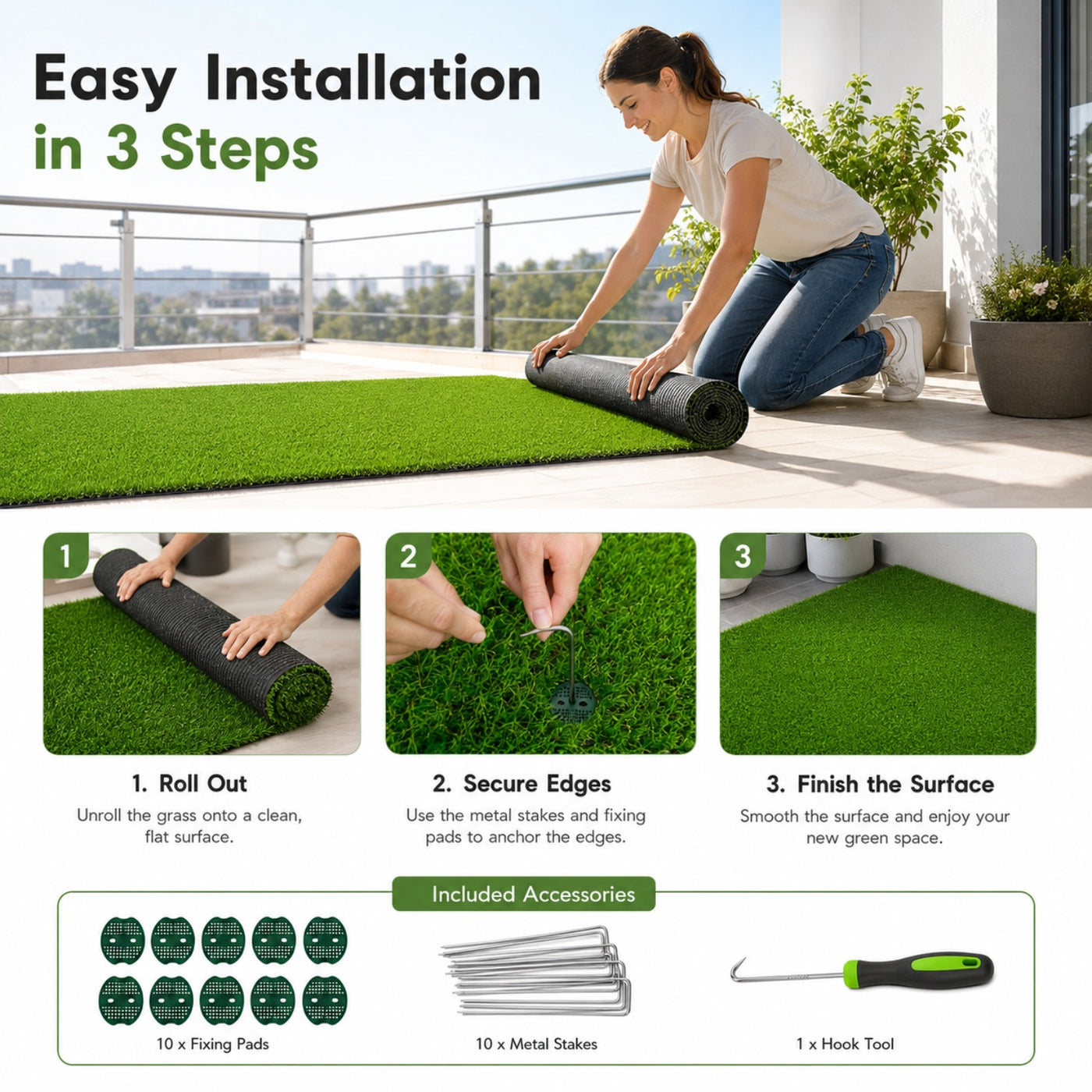 Artificial Grass roll 0.7in-Height 4colors 6.5ft-width