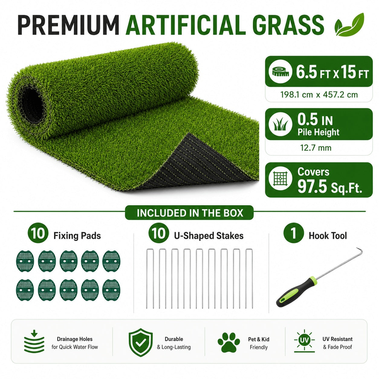 Artificial Grass roll 0.7in-Height 4colors 6.5ft-width