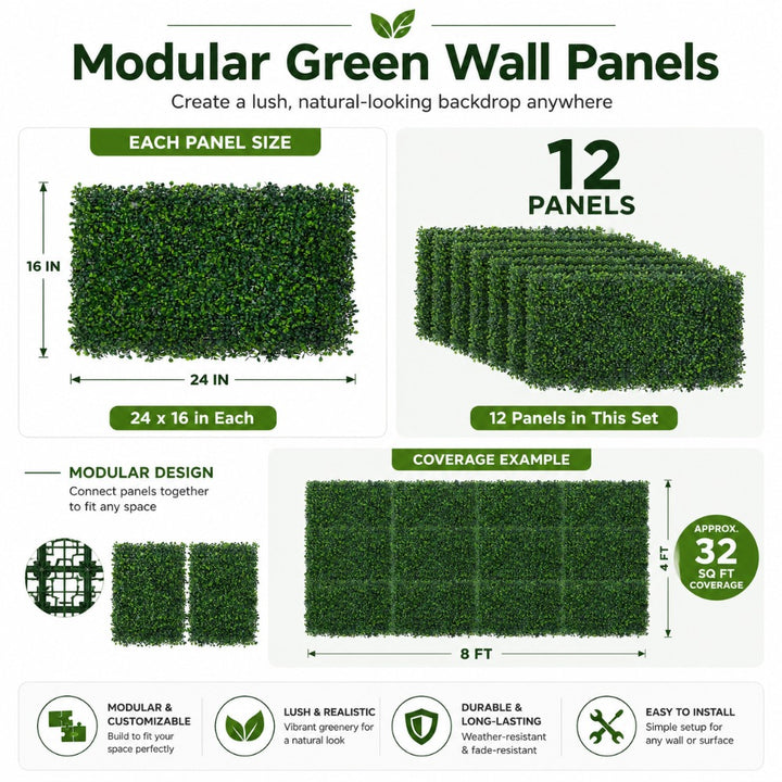 Artificial Boxwood Hedge 16in-width 24in-length