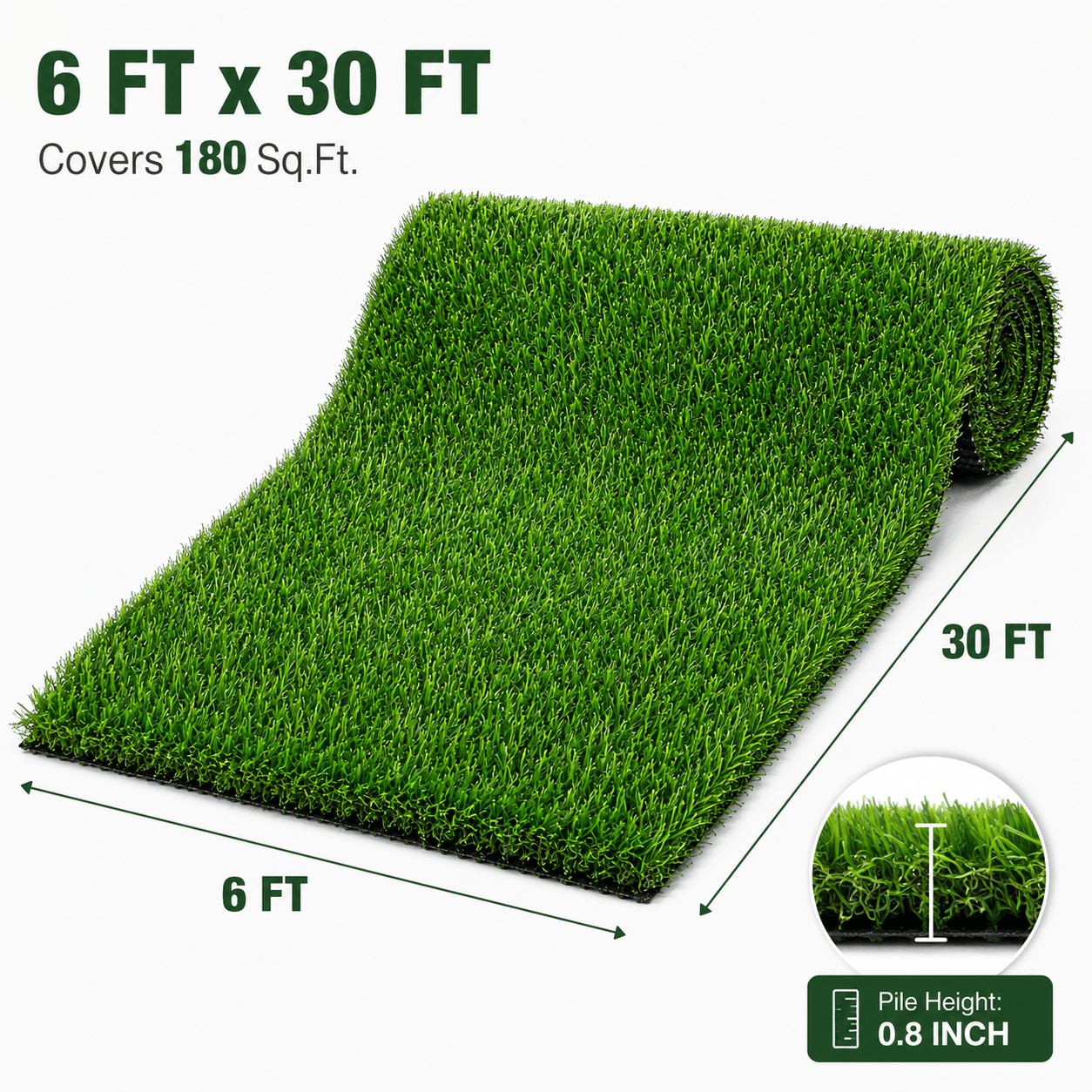 Artificial Grass roll 0.7in-Height 2colors 6ft-width
