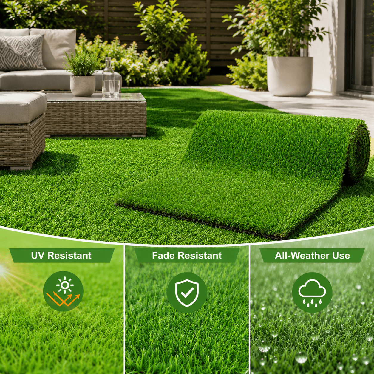 Artificial Grass roll 0.7in-Height 2colors 6ft-width