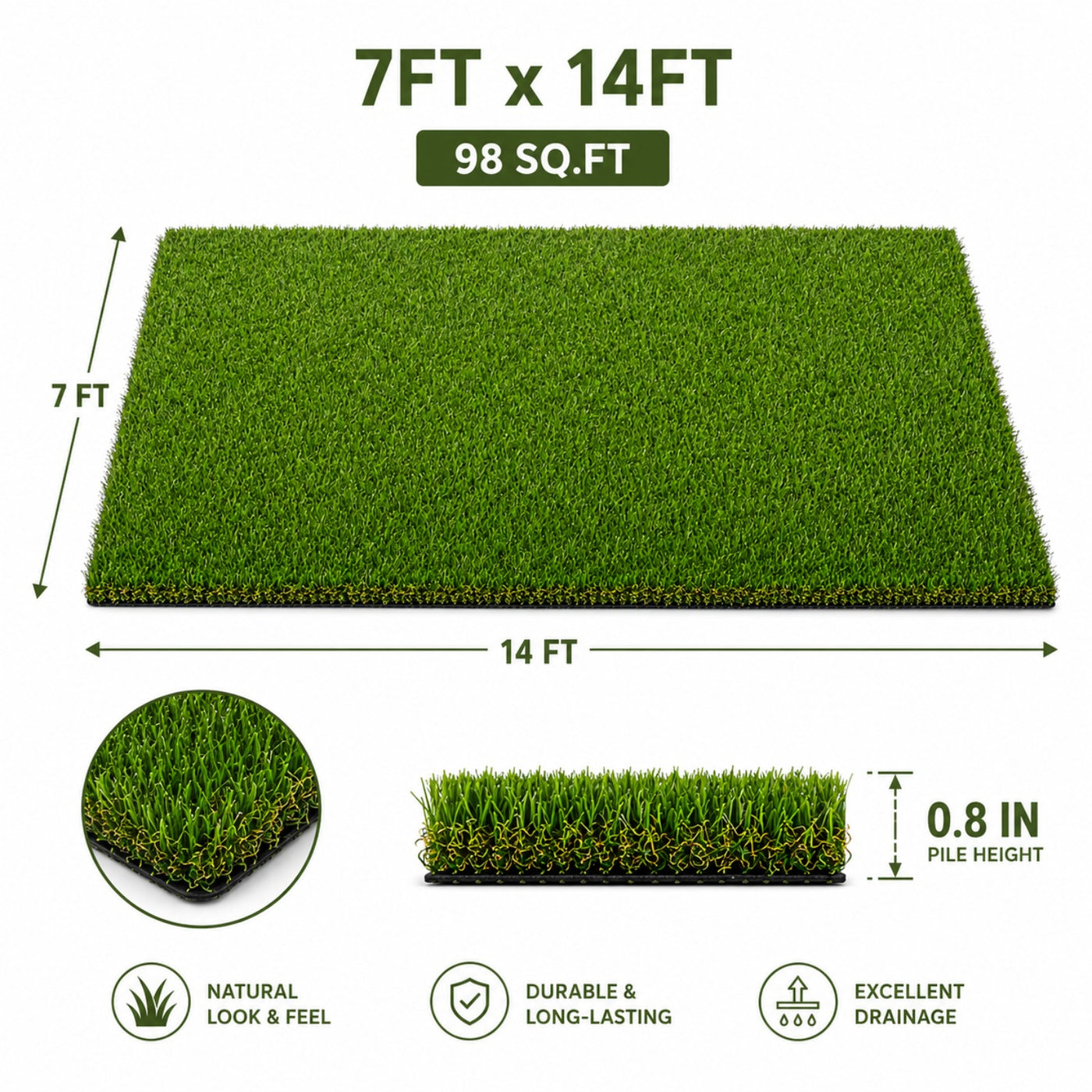 Artificial Grass roll 0.7in-Height 2colors 7ft-width